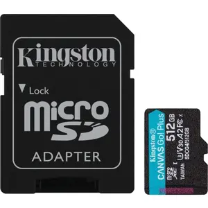 Карта памяти MicroSDXC  512GB UHS-I/U3 Class 10 Kingston Canvas Go! Plus R200/W160MB/s + SD-адаптер (SDCG4/512GB)