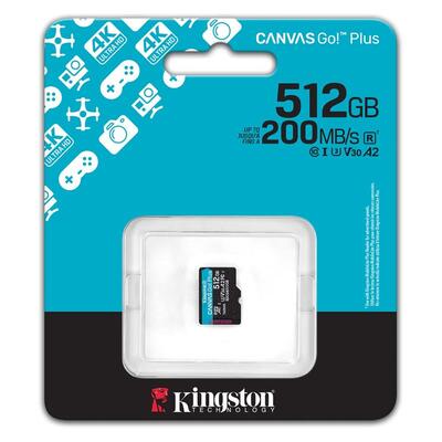 Карта памяти MicroSDXC  512GB UHS-I/U3 Class 10 Kingston Canvas Go! Plus R200/W160MB/s (SDCG4/512GBSP)
