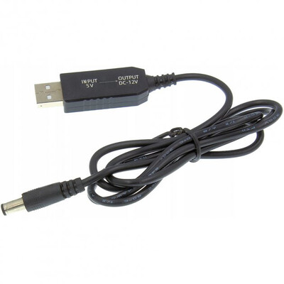 Кабель з перетворювачем 5V на 12V, 0.5A, 5.5x2.1 DC, для роутера, Black