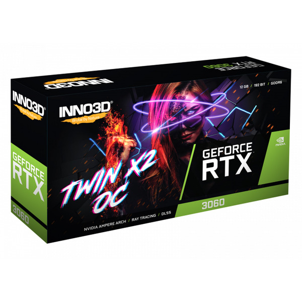 Відеокарта GeForce RTX3060 Inno3D Twin X2 OC LHR, 12GB GDDR6 192bit, PCI Express
