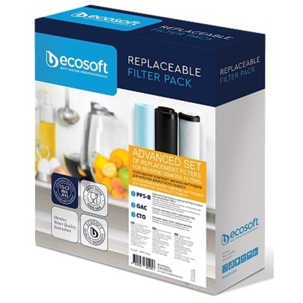 Комплект картриджів Ecosoft 1-2-3, покращений, (2 вугільних картриджа + поліпропілен)
