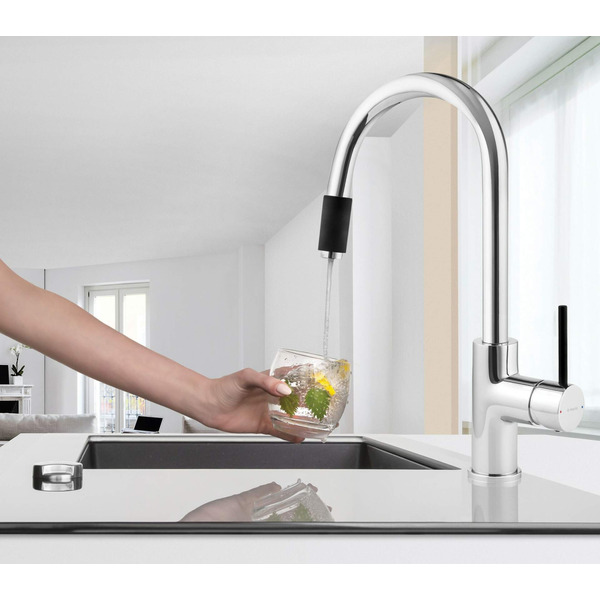 Deante Смеситель для кухни Aster, дл.излива - 206мм, поворотный, 1 рычаг, хром-черный