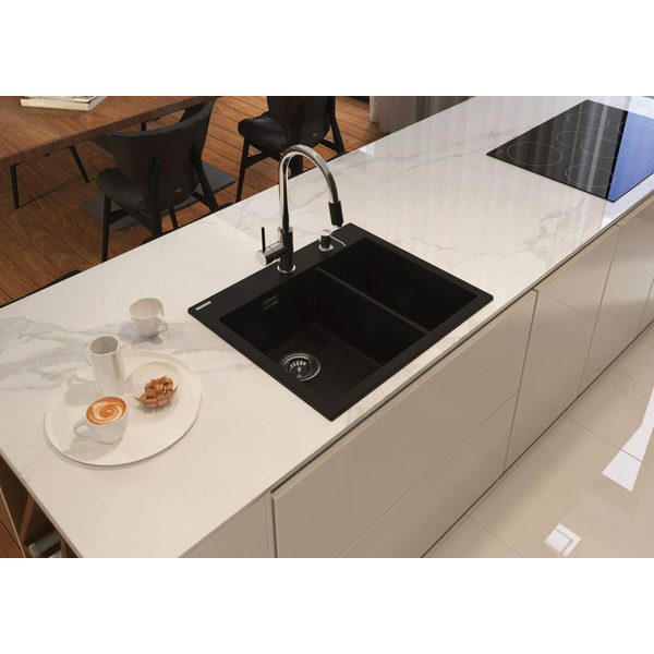 Deante Смеситель для кухни Aster, дл.излива - 206мм, поворотный, 1 рычаг, хром-черный