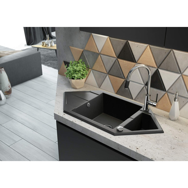 Deante Смеситель для кухни Aster, дл.излива - 206мм, поворотный, 1 рычаг, хром-черный