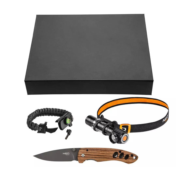 Набор подарочный Neo Tools (фонарь, туристический браслет, складной нож) (63-033)
