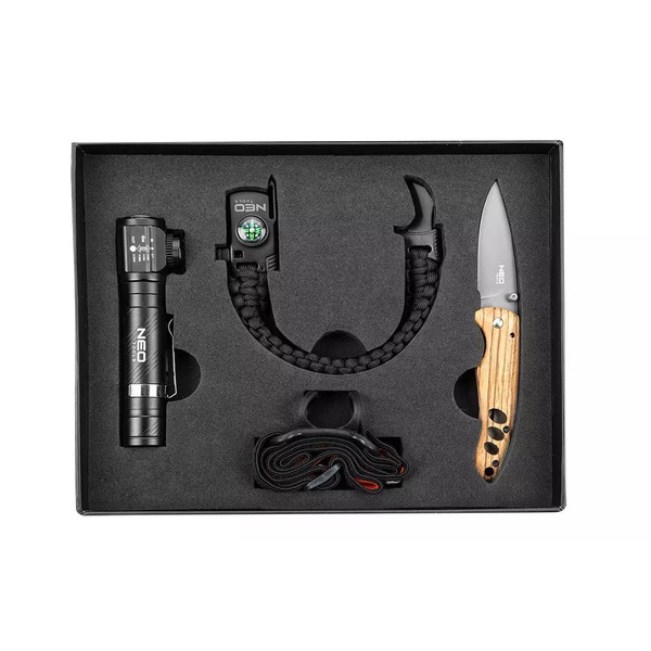 Набор подарочный Neo Tools (фонарь, туристический браслет, складной нож) (63-033)