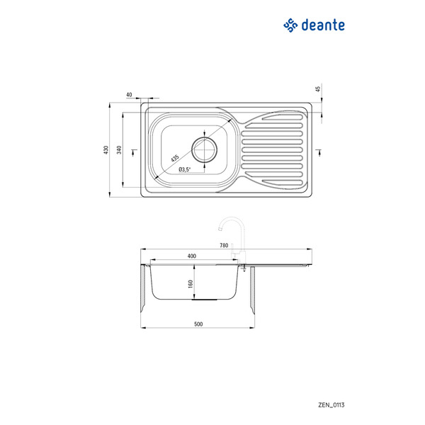 Сталева кухонна мийка Deante DOPPIO (ZEN_0113)
