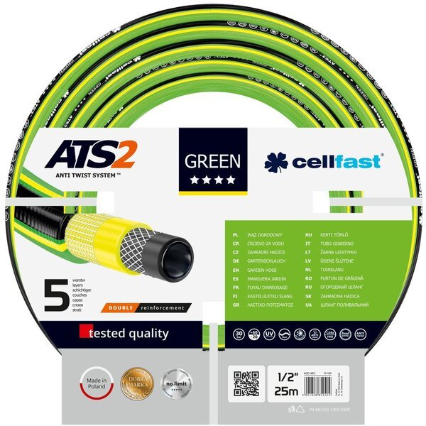 Шланг садовый Cellfast GREEN ATS, 1/2", 25м, 5 слоев, до 30 Бар, -20…+60°C