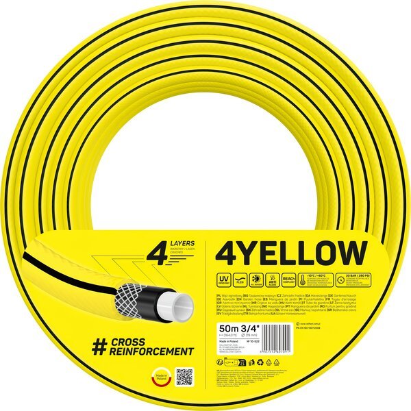 Cellfast Шланг садовый 4YELLOW 3/4" 50м, 4 слоя, до 20 Бар, -10…+50°C