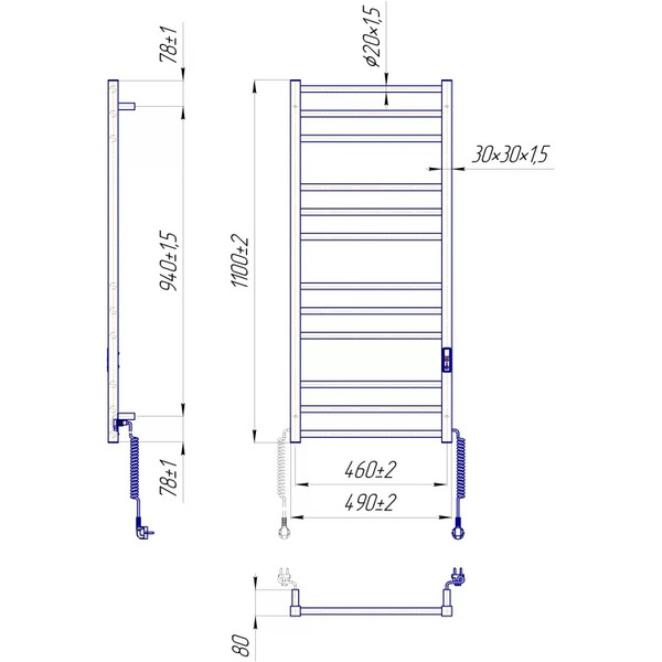 Рушникосушка Mario Преміум Класік-I 1100х500/80 електр. TR К (2.2.1610.03.P)