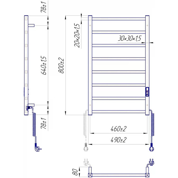 Рушникосушка Mario Токіо-I 800х500-80мм, з таймером-регулятором, хром (2.2.1702.03.P)