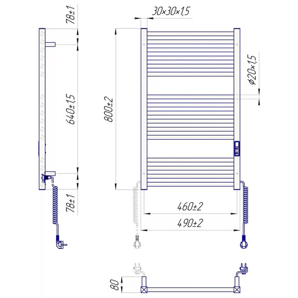 Сушарка для рушників Mario Гера-I 800х500-80мм, з таймером-регулятором, хром (2.2.1802.03.P)