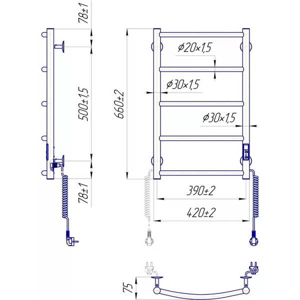 Сушарка для рушників Mario Класик НР-I 650х430/75 електр. TR К (2.3.0113.10.P)