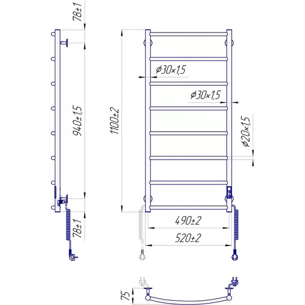 Mario Полотенцесушитель Классик НР-І 1090х530-85мм электр., с таймером-регулятором, хром