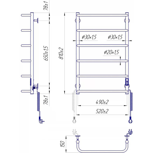 Mario Полотенцесушитель Стандарт НР-І 800х530-150мм электр., с таймером-регулятором, хром