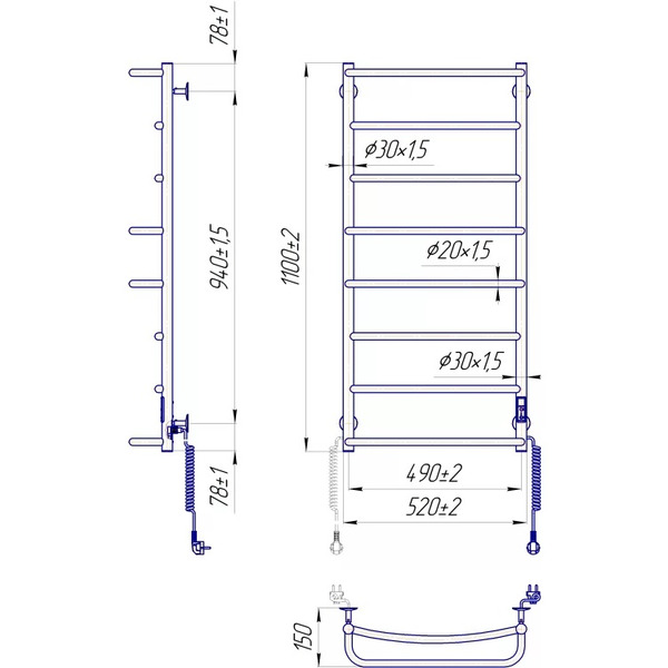 Рушникосушка Mario Люкс НР-І 1090х530/150 електр. TR К (2.3.0317.10.P)