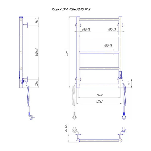 Сушарка для рушників Mario Класик F НР-I 650х430-75мм, з таймером-регулятором, хром (2.3.0700.10.P)