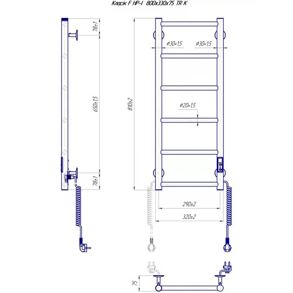 Сушарка для рушників Mario Класик F НР-I 800х330-75мм, з таймером-регулятором, хром (2.3.0701.10.P)