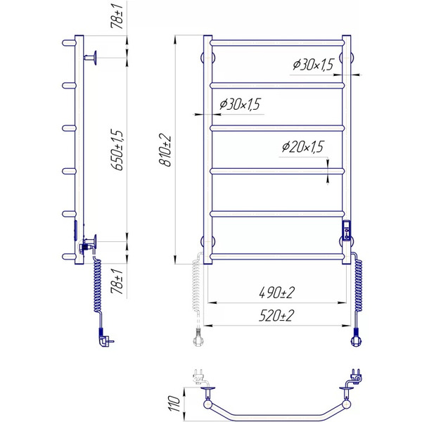 Mario Полотенцесушитель Трапеция НР-І 800х530-110мм электр., с таймером-регулятором, хром