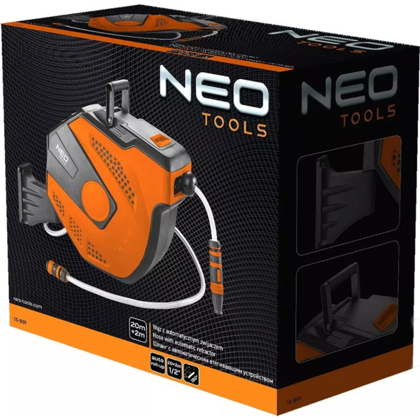 Катушка со шлангом Neo Tools автоматическая 20м+2м шланга 1/2" (15-891)
