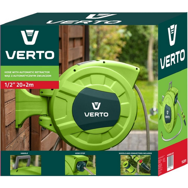 Котушка зі шлангом Verto автоматична 20м+2м, 1/2 (15G891)