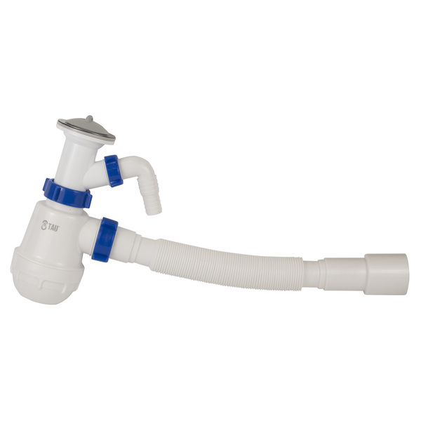 Сифон для кухонної мийки з нержавіючим випуском 1½" виводом під пральну машину та гнучким відводом Ø40/50мм TAU (9842720)