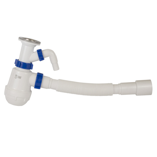 Сифон для кухонної мийки з нержавіючим випуском 1½" виводом під пральну машину та гнучким відводом Ø40/50мм TAU (9842720)