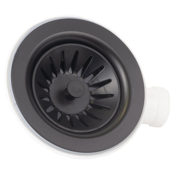 Сифон для кухонної мийки з пластиковим випуском 3½" виведенням під пральну машину, квадратним переливом і гнучким відведенням Ø40/50мм (чорний) TAU (9842822)