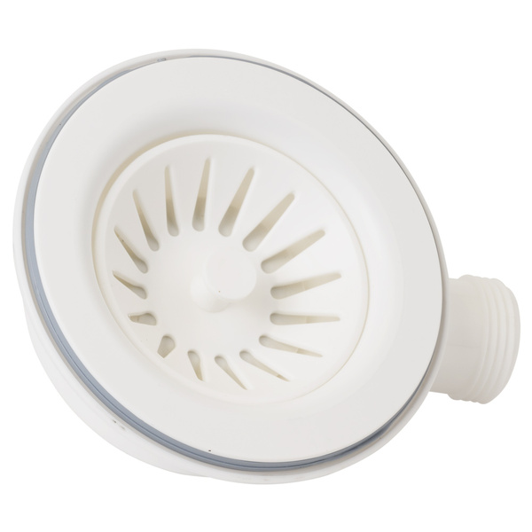 Сифон для кухонної мийки з пластиковим випуском 3½" виводом під пральну машину, квадратним переливом і гнучким відведенням Ø40/50мм (білий) TAU (9842823)