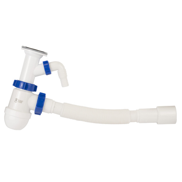 Сифон для раковини з випуском з нерж. сталі виведенням під пральну машину і гнучким відведенням 1½"×Ø40/50мм TAU (9841750)