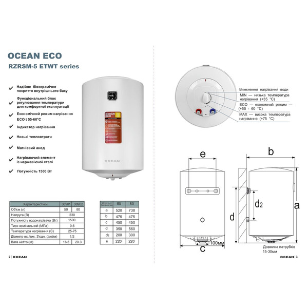 Бойлер OCEAN RZRS 80M-5 ETWT ECO