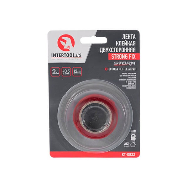 Стрічка клейка двостороння STRONG FIX 12мм * 2м * 0,5 мм, прозора, акрил, Storm INTERTOOL KT-0822