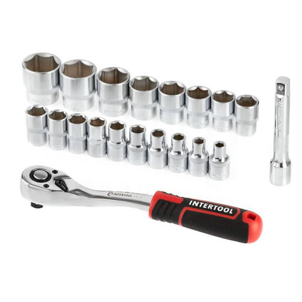 Набір головок 1/2 "8-32 мм., Подовжувач, рукоятка з храповим механізмом 72 зуба, 20ед., Cr-V STORM INTERTOOL