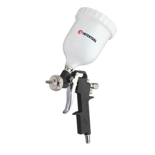 Фарбопульт пневматичний HP, форсунка 1.5мм, верхній пластиковий бачок 600мл, 3 регулювання, 5bar INTERTOOL