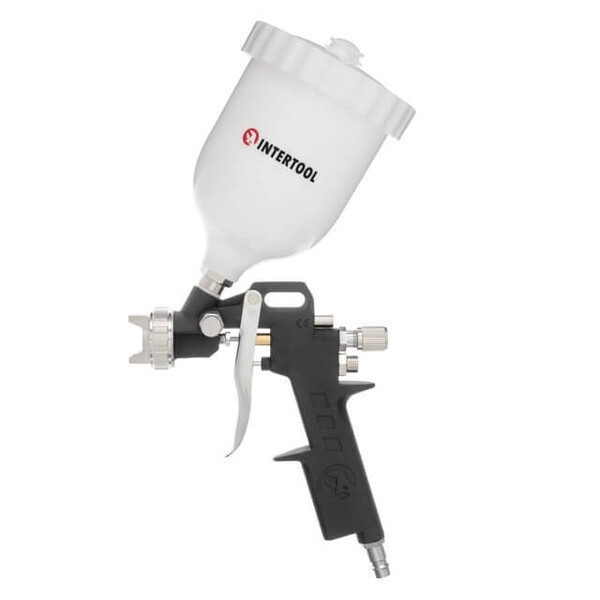 Фарбопульт пневматичний HP, форсунка 1.5мм, верхній пластиковий бачок 600мл, 3 регулювання, 5bar INTERTOOL