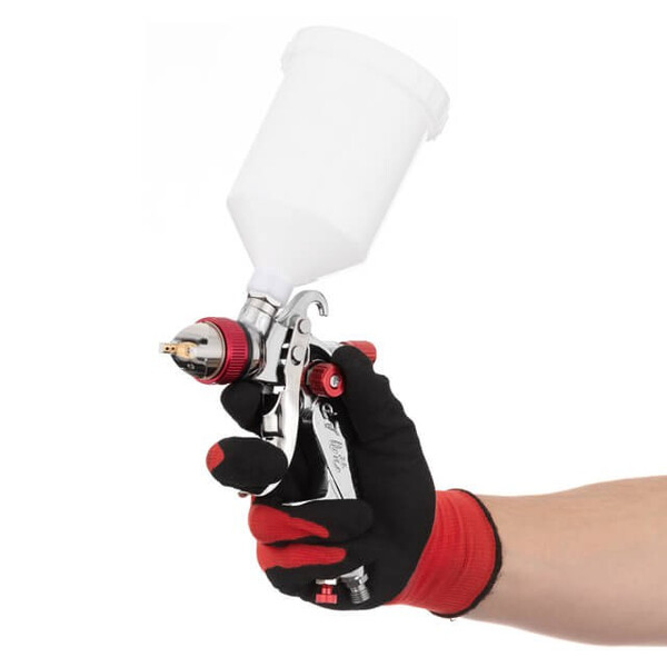 Краскопульт пневматичний HVLP із трьома наборами форсунок - 1,3мм, 1,4мм, 1,7мм, пластиковий бачок, 3бар.