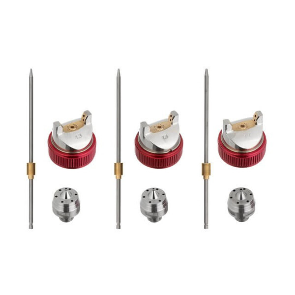 Краскопульт пневматичний HVLP із трьома наборами форсунок - 1,3мм, 1,4мм, 1,7мм, пластиковий бачок, 3бар.