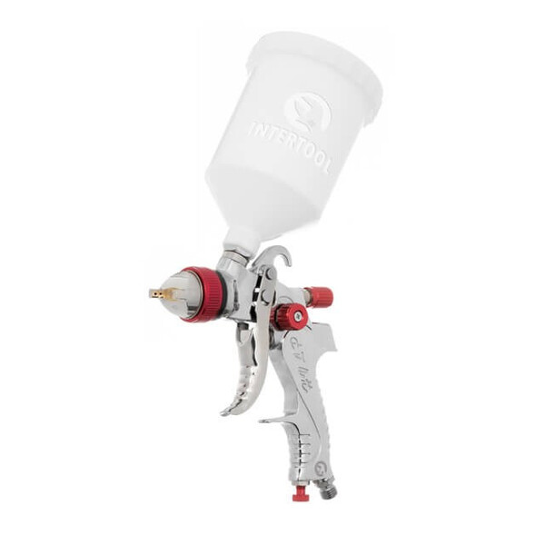 Краскопульт пневматичний HVLP із трьома наборами форсунок - 1,3мм, 1,4мм, 1,7мм, пластиковий бачок, 3бар.