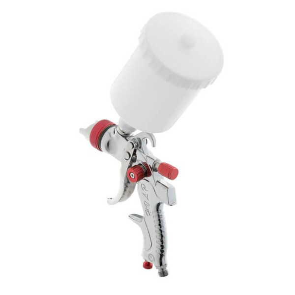 Краскопульт пневматичний HVLP із трьома наборами форсунок - 1,3мм, 1,4мм, 1,7мм, пластиковий бачок, 3бар.