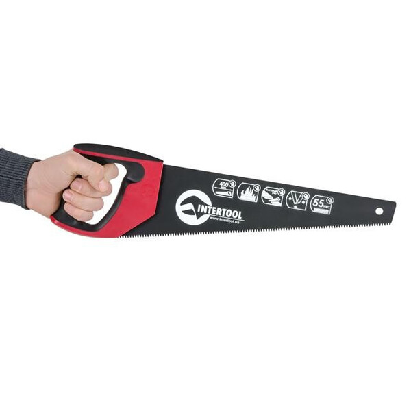 Ножівка по деревині 400 мм з тефлоновим покриттям, з гартованим зубом, потрійне заточування INTERTOOL HT-3107