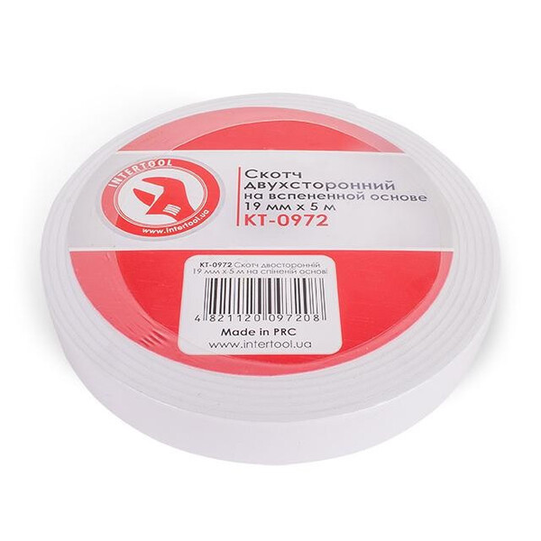 Скотч двосторонній 19 мм * 5 м на спіненої основі INTERTOOL KT-0972