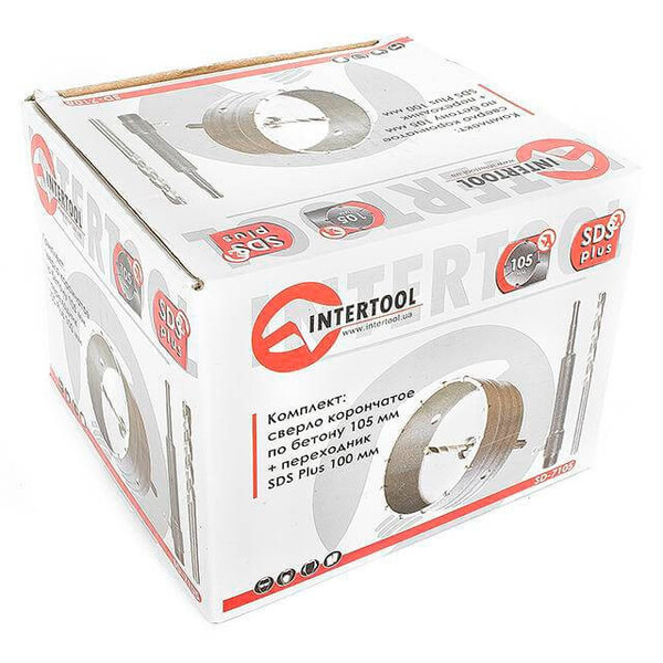 Комплект: Свердло корончастот для бетону 105 мм + Перехідник SDS Plus 100 мм INTERTOOL SD-7105