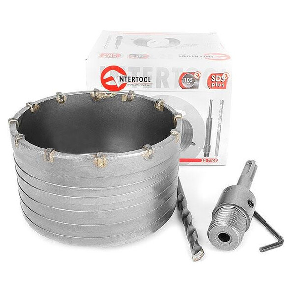 Комплект: Свердло корончастот для бетону 105 мм + Перехідник SDS Plus 100 мм INTERTOOL SD-7105