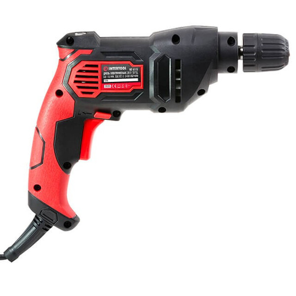 Дриль 500 Вт, 0-2400 об/хв, 1.0-10 мм, самозатискний патрон, реверс INTERTOOL WT-0115
