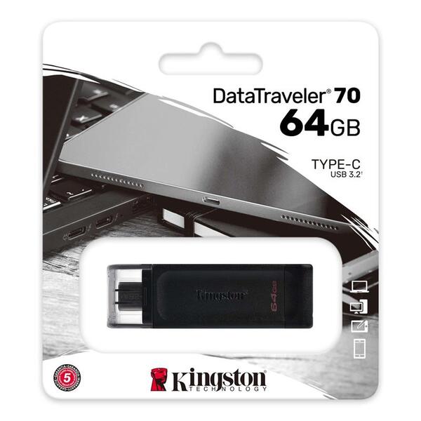 USB-Флешка USB 3.2 64GB Type-C Kingston DataTraveler 70 Black (DT70/64GB)