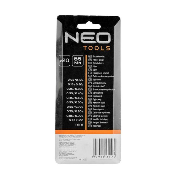 Щупи вимірювальні Neo Tools, набір 20 пластин, 0.05 – 1.0 мм