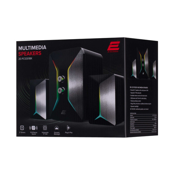 Комп'ютерні колонки 2E PCS301 RGB, 2.1, USB, Black (2E-PCS301BK)