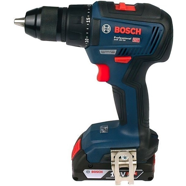 Bosch Шуруповерт-дрель GSR 18V-50, 18V, 2*2 Ач, 28/50/50 Нм, 460/1800 об/мин, 1кг, кейс, ЗУ, принадлежности