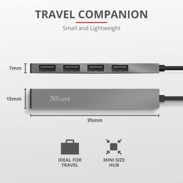 Trust Halyx Aluminium 4-Port Mini USB Hub