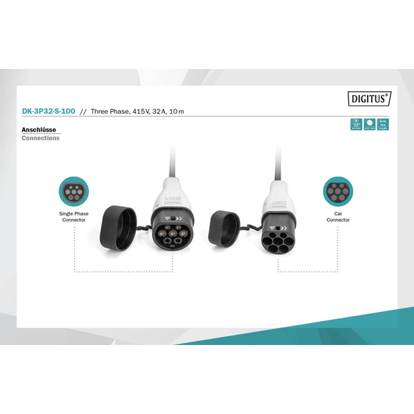 Зарядний кабель DIGITUS EV Three Phase, 415V, 32A, 10m (DK-3P32-S-100)